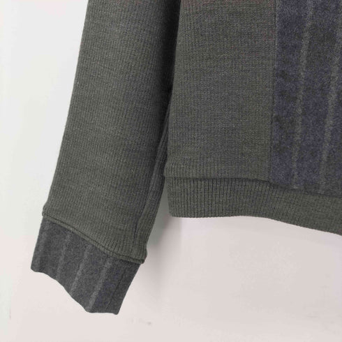 CUTWORK リブ切替 ノーカラー ウールストライプジャケット レディース