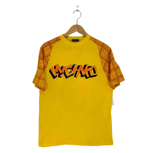 ミチココシノ michiko koshino 90s- 裾シングル 袖切替フロントプリントクルーネックTシャツ メンズ