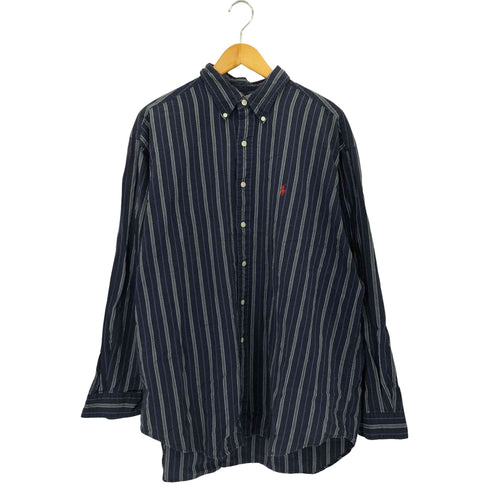 ラルフローレン RALPH LAUREN 90-00s ポニー刺繍 ボタンダウン ストライプ ロングスリーブ シアサッカーシャツ メンズ import:XL
