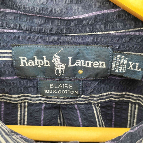 ラルフローレン RALPH LAUREN 90-00s ポニー刺繍 ボタンダウン ストライプ ロングスリーブ シアサッカーシャツ メンズ import:XL
