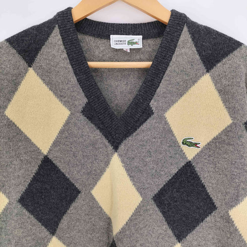 シュミーズラコステ CHEMISE LACOSTE 70S ワンポイントワッペン アーガイル柄 プルオーバー Vネック ニット セーター メンズ 4