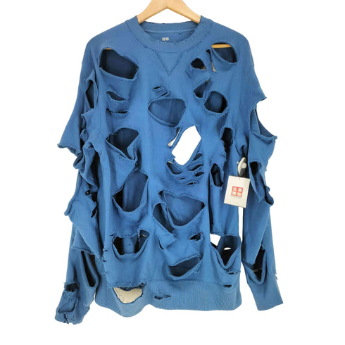 ユニクロ UNIQLO ダメージ加工クルーネックトレーナー メンズ XL