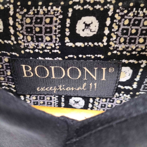 BODONI 総柄 ボタンデザイン ロングスリーブ レーヨンシャツ メンズ