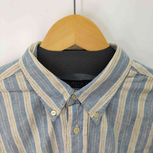 ノーティカ NAUTICA 80-90s ストライプ柄 ロゴ刺繍 ボタンダウンロングスリーブシャツ メンズ import:L