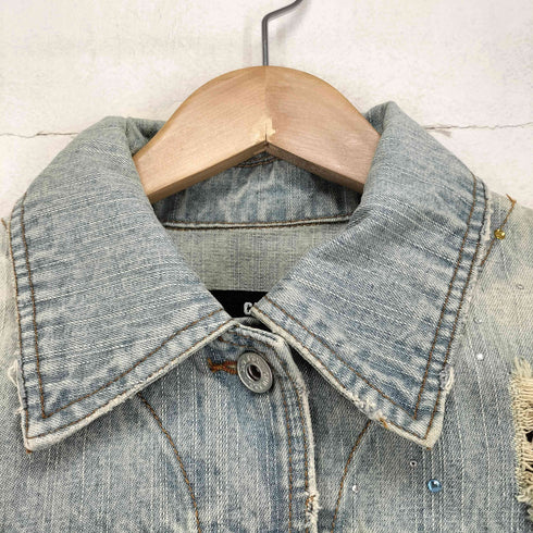 マルチカラーラインストーンデニムジャケット Y2K レディース M