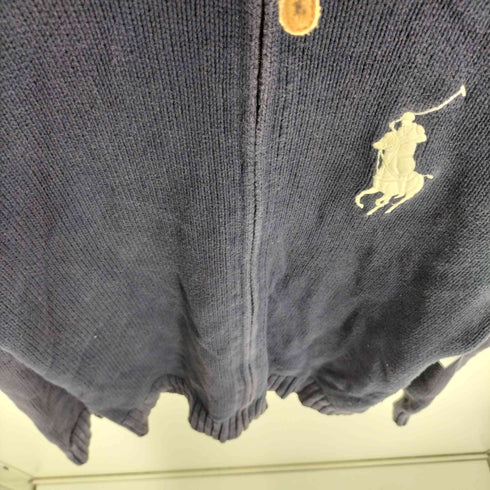 ポロバイラルフローレン Polo by RALPH LAUREN 90S ビックポニー 刺繍 ボトルネック ジップアップ ニット カーディガン ジャケット ユニセックス メンズ import:XL