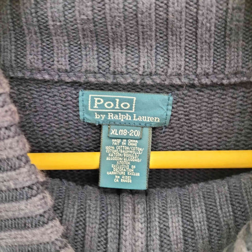 ポロバイラルフローレン Polo by RALPH LAUREN 90S ビックポニー 刺繍 ボトルネック ジップアップ ニット カーディガン ジャケット ユニセックス メンズ import:XL