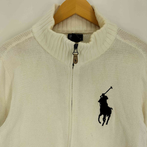 ポロバイラルフローレン Polo by RALPH LAUREN 90S ビックポニー 刺繍 ボトルネック ジップアップ ニット カーディガン ジャケット ユニセックス メンズ import:XL