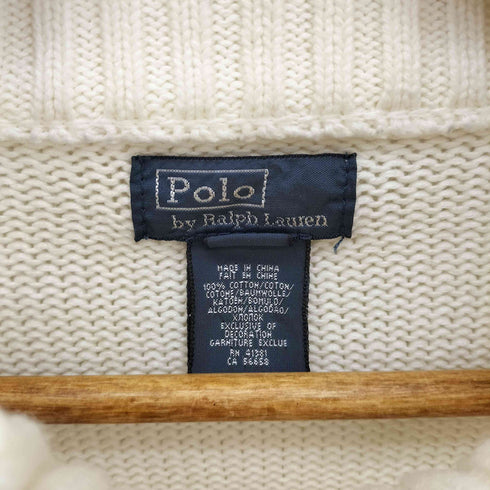 ポロバイラルフローレン Polo by RALPH LAUREN 90S ビックポニー 刺繍 ボトルネック ジップアップ ニット カーディガン ジャケット ユニセックス メンズ import:XL