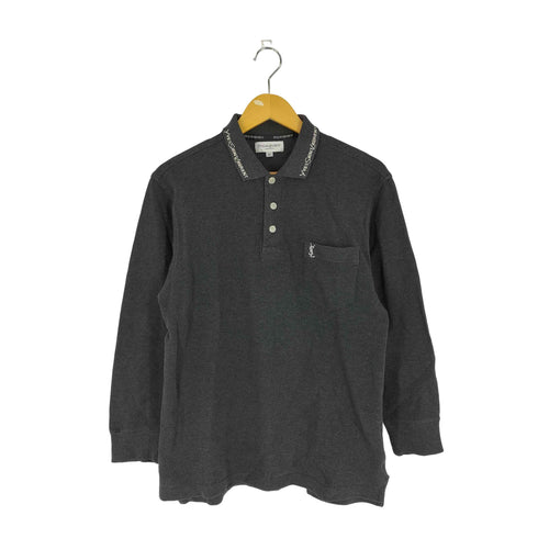 イブサンローランプールオム Yves Saint Laurent Pour Homme 襟ロゴ入り 長袖 ポロシャツ メンズ import:M