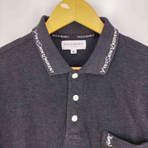 イブサンローランプールオム Yves Saint Laurent Pour Homme 襟ロゴ入り 長袖 ポロシャツ メンズ import:M
