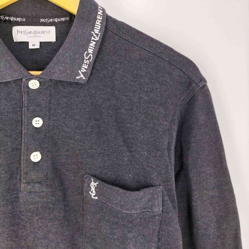 イブサンローランプールオム Yves Saint Laurent Pour Homme 襟ロゴ入り 長袖 ポロシャツ メンズ import:M