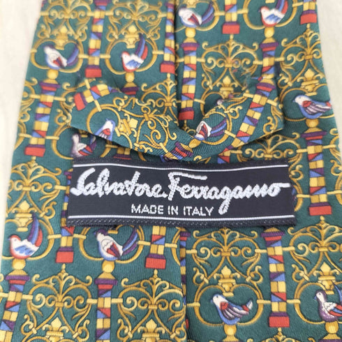 サルヴァトーレフェラガモ Salvatore Ferragamo 鳥柄シルクネクタイ メンズ