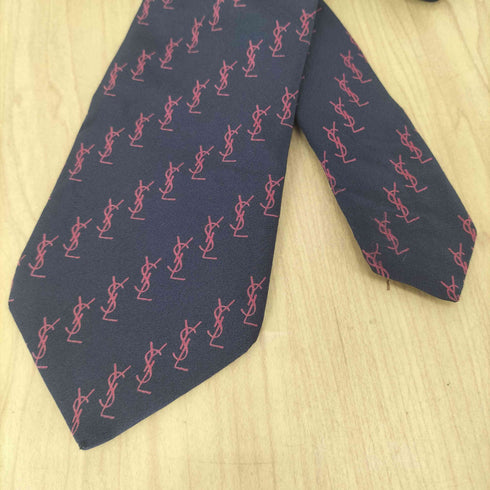 イヴサンローラン Yves Saint Laurent MADE IN SPAIN ロゴプリントシルクネクタイ メンズ