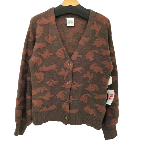 スカラー ScoLar ふくれジャガードのネコ柄カーディガン レディース import:M