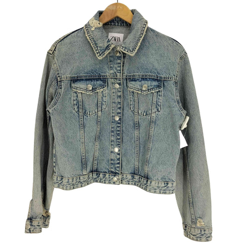 ザラ ZARA RIPPED DENIM JACKET ダメージ デニム ジャケット レディース import:XS