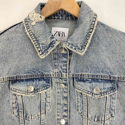 ザラ ZARA RIPPED DENIM JACKET ダメージ デニム ジャケット レディース import:XS
