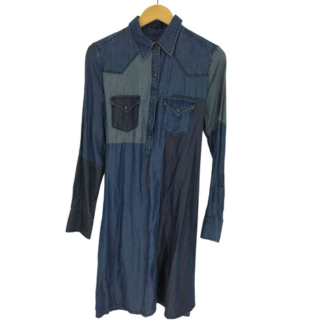 ディーゼル DIESEL ウエスタン パッチワーク デニム スナップボタン デニム プルオーバー ワンピース Y2K レディース