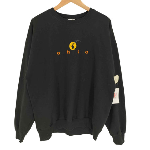 ジャージーズ JERZEES 90S メキシコ製 OHIO 魔女 月コウモリ 刺繍 裏起毛 ポリコットン クルーネック スウェット メンズ import:L