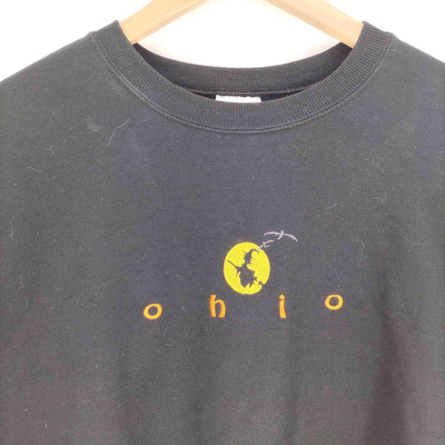 ジャージーズ JERZEES 90S メキシコ製 OHIO 魔女 月コウモリ 刺繍 裏起毛 ポリコットン クルーネック スウェット メンズ import:L