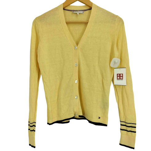 トミーヒルフィガー TOMMY HILFIGER 裾ロゴ刺繍 リネン カーディガン レディース import:XS