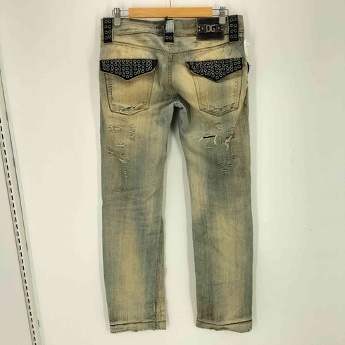 ドルチェアンドガッバーナ DOLCE&GABBANA 06SS 加工 レザーベルトループハトメダメージデニムパンツ メンズ 46
