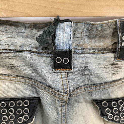 ドルチェアンドガッバーナ DOLCE&GABBANA 06SS 加工 レザーベルトループハトメダメージデニムパンツ メンズ 46