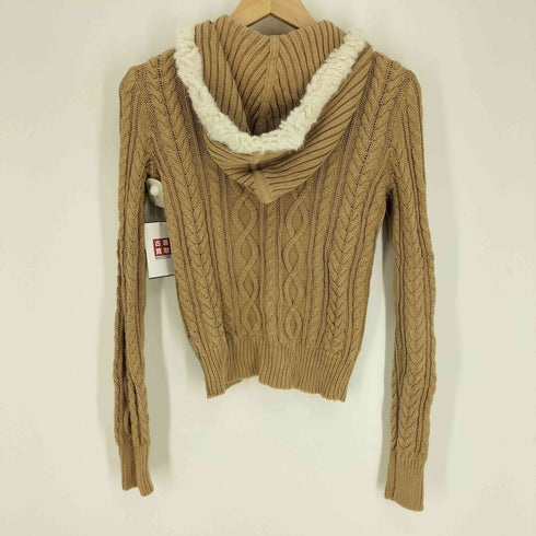 ダナキャランニューヨークジーンズ DKNY JEANS 00S ケーブル編み ボアフード ジップアップ ニット フーディー パーカー Y2K レディース import:XS