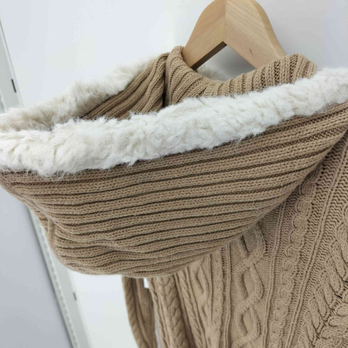 ダナキャランニューヨークジーンズ DKNY JEANS 00S ケーブル編み ボアフード ジップアップ ニット フーディー パーカー Y2K レディース import:XS