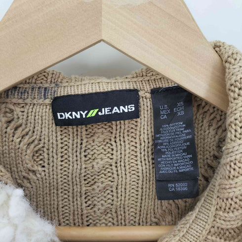 ダナキャランニューヨークジーンズ DKNY JEANS 00S ケーブル編み ボアフード ジップアップ ニット フーディー パーカー Y2K レディース import:XS
