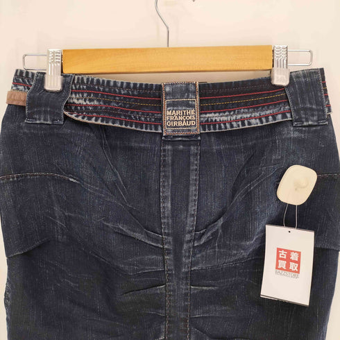 マリテフランソワジルボー MARITHE FRANCOIS GIRBAUD 00S ベルト付 フリンジデザイン ジップフライ ギャザー デニム スカート Y2K レディース JPN:M