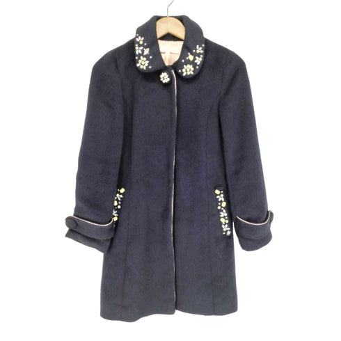 ビジュー装飾レーヨン混ステンカラーコート レディース S