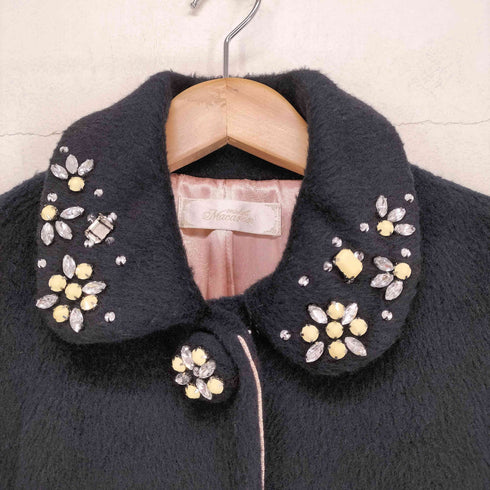 ビジュー装飾レーヨン混ステンカラーコート レディース S