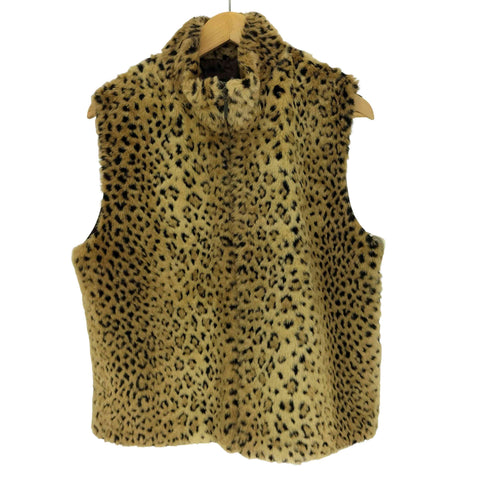 ヒョウ柄 レオパード 背面 フェイクレザー 切替 スタンドネック フルジップ フェイクファー ベスト Y2K メンズ
