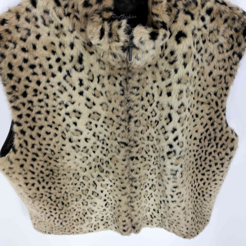 ヒョウ柄 レオパード 背面 フェイクレザー 切替 スタンドネック フルジップ フェイクファー ベスト Y2K メンズ
