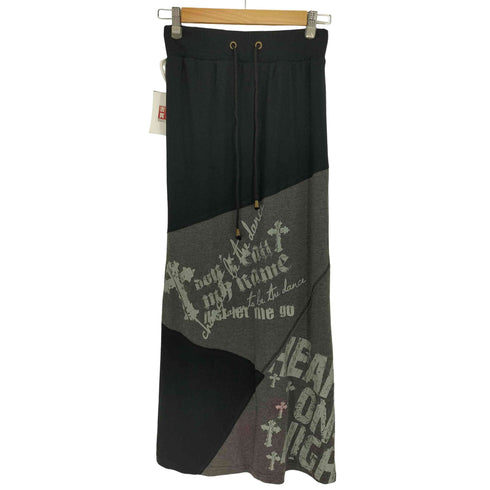 十字架 クロス グラフィックプリント パッチワーク フレア ロング スカート Y2K レディース JPN:M