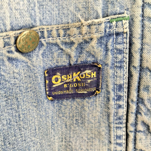 オシュコシュ OSHKOSH B'gosh 60S 裏地キルティング コーデュロイ襟 クローバーボタン デニム カバーオール ボロ メンズ