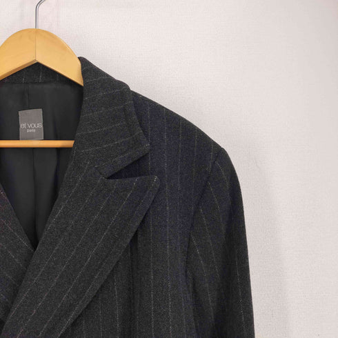 et vous イタリア製 ウール混 ストライプロングコート メンズ EUR:48