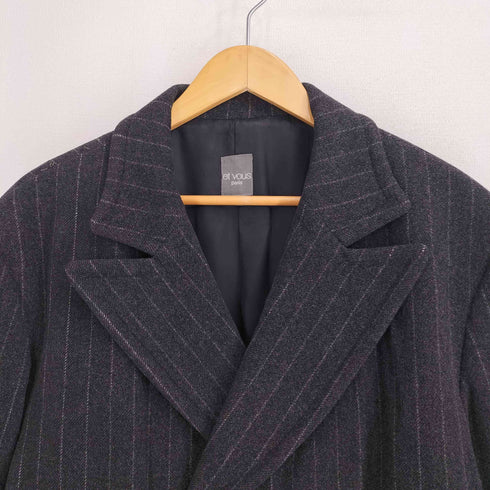 et vous イタリア製 ウール混 ストライプロングコート メンズ EUR:48