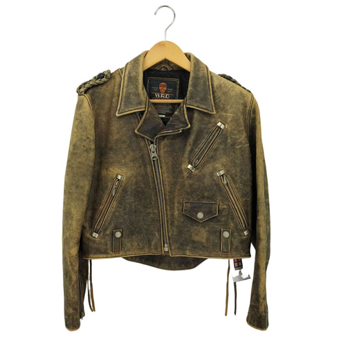 シェビニオン CHEVIGNON 00s W.R.D ヴィンテージ加工 カウレザー クロップド ライダースジャケット Y2K レディース import:M