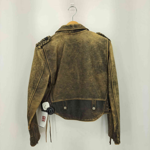 シェビニオン CHEVIGNON 00s W.R.D ヴィンテージ加工 カウレザー クロップド ライダースジャケット Y2K レディース import:M