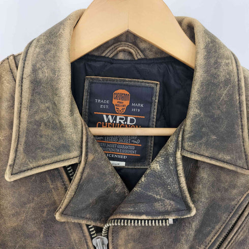 シェビニオン CHEVIGNON 00s W.R.D ヴィンテージ加工 カウレザー クロップド ライダースジャケット Y2K レディース import:M