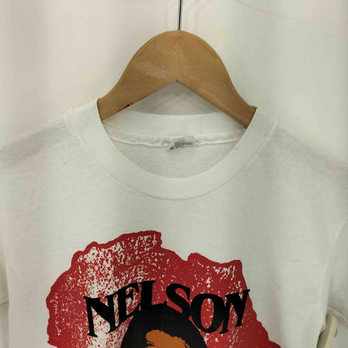 ヘインズ Hanes 90s USA製 シングルステッチ NELSON MANDELA プリント クルーネックTシャツ レディース import:L