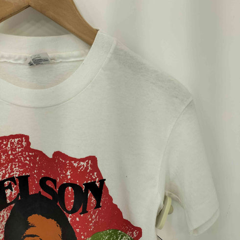 ヘインズ Hanes 90s USA製 シングルステッチ NELSON MANDELA プリント クルーネックTシャツ レディース import:L