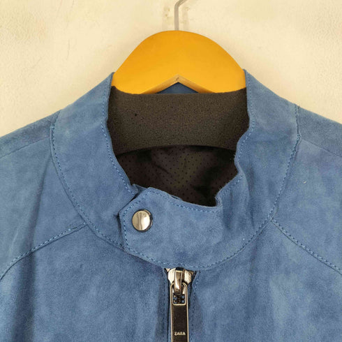 ザラ ZARA 山羊革スエードレザーシングルライダースジャケット メンズ