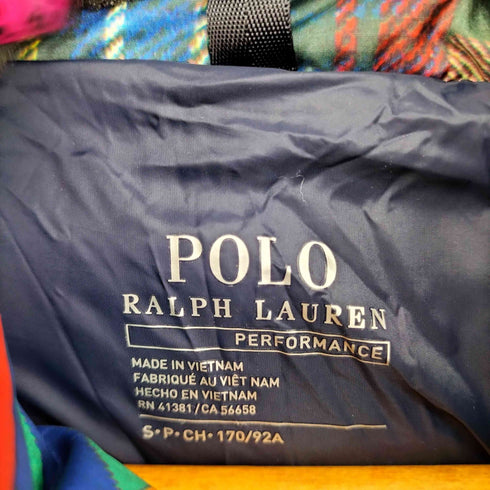 ポロバイラルフローレン Polo by RALPH LAUREN ミニポニー刺繍 パッチワーク柄 フーデッドダウンジャケット メンズ S