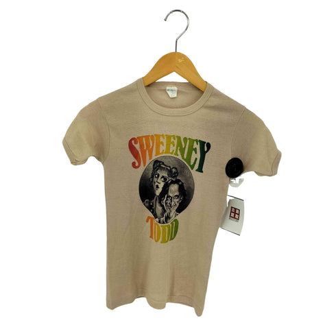 SPORTIQUE 70-80s USA製 裾シングルステッチ SWEENEY TODD プリント クルーネックTシャツ レディース import:S