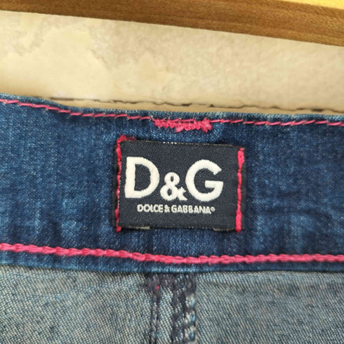 ディーアンドジードルチェアンドガッバーナ D&G DOLCE&GABBANA ピンクステッチデニムスカート レディース 30/44