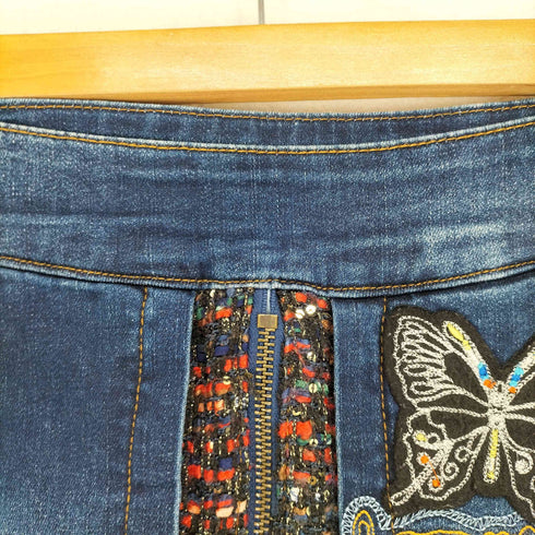 デシグアル Desigual スパンコール&刺繍デザインデニムスカート Y2K レディース 36