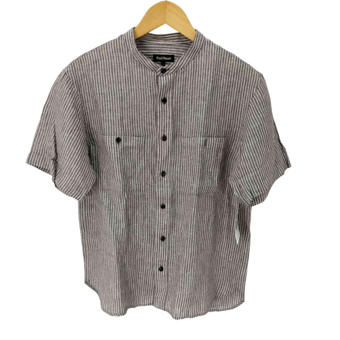 ポールスチュアート Paul Stuart バンドカラー 半袖 リネンシャツ メンズ L